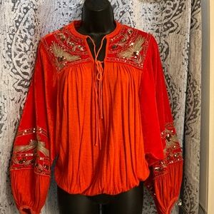 Free People Velvet Top. Red XS